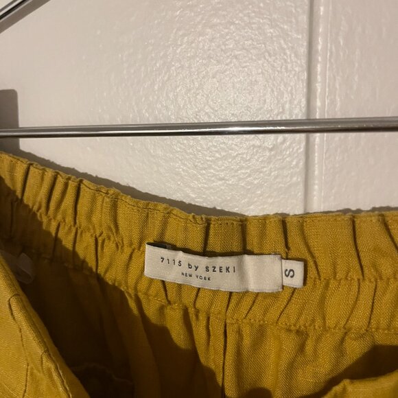 7115 Linen Pleated Trousers Mustard Small - Picture 5 of 9